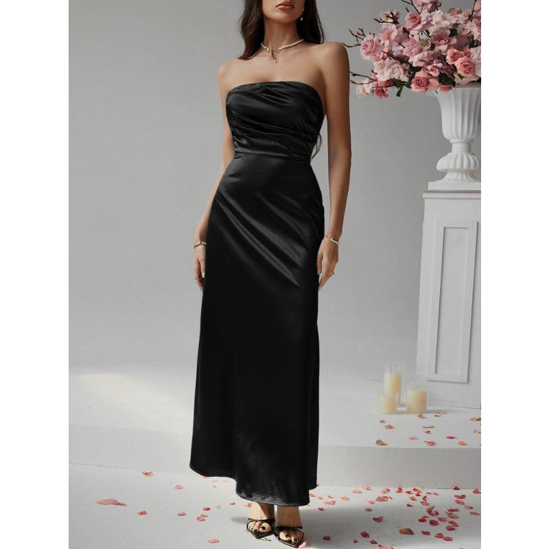 Female Slim Solid Color Strap Breast Evening Dress Long Skirt Women's Clothing