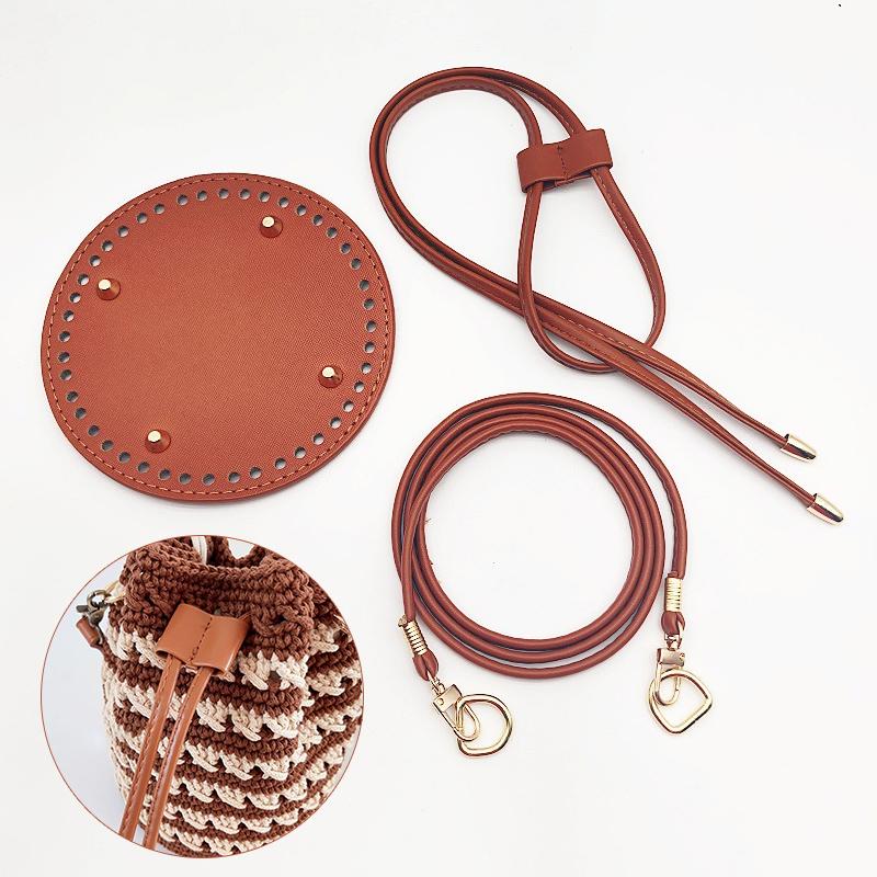 Set da 3 Pezzi Base Fondo Borsa Fatto a Mano in Ecopelle PU Base per Borsa a Secchiello con Tracolla per Borse Lavorate a Maglia Accessori per Borse all'Uncinetto Fai-da-Te