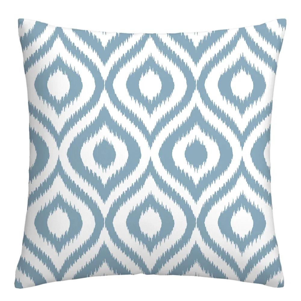 Federa cuscino geometrica lino blu lago bianco fodera cuscino divano decorazione casa può essere personalizzata per te 40x40 45x45 50x50 60x60
