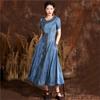 Johnature Summer Woman Chinese Style Single Breasted Cheongsam Dress Disc Buckle Vintage Embroidery Cowboy Dress