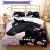 3pcs Custom Name Horse Bedding Set Duvet Cover Closure Includes 1 Duvet Cover & 2 Pillowcases, Soft and Comfortable for All Seasons.