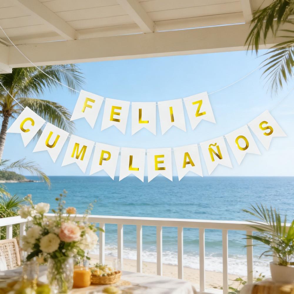 1PC/5PCS/10PCS 11.6cmX16.2cm Spanish Birthday Flag Party Banner Flower ForHome Room Happy Birthday Party Atmosphere Decorations