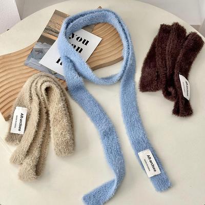 Scarf Women's Winter Advanced Sense Niche Design Fluffy Narrow Strip Solid Color Decoration Warm Autumn and Winter Scarf Scarf Scarf