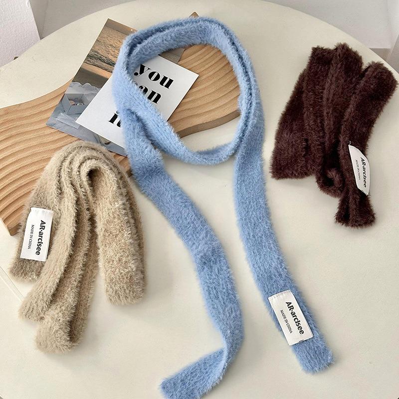 Scarf women's winter advanced sense niche design fluffy narrow strip solid color decoration warm autumn and winter scarf scarf scarf