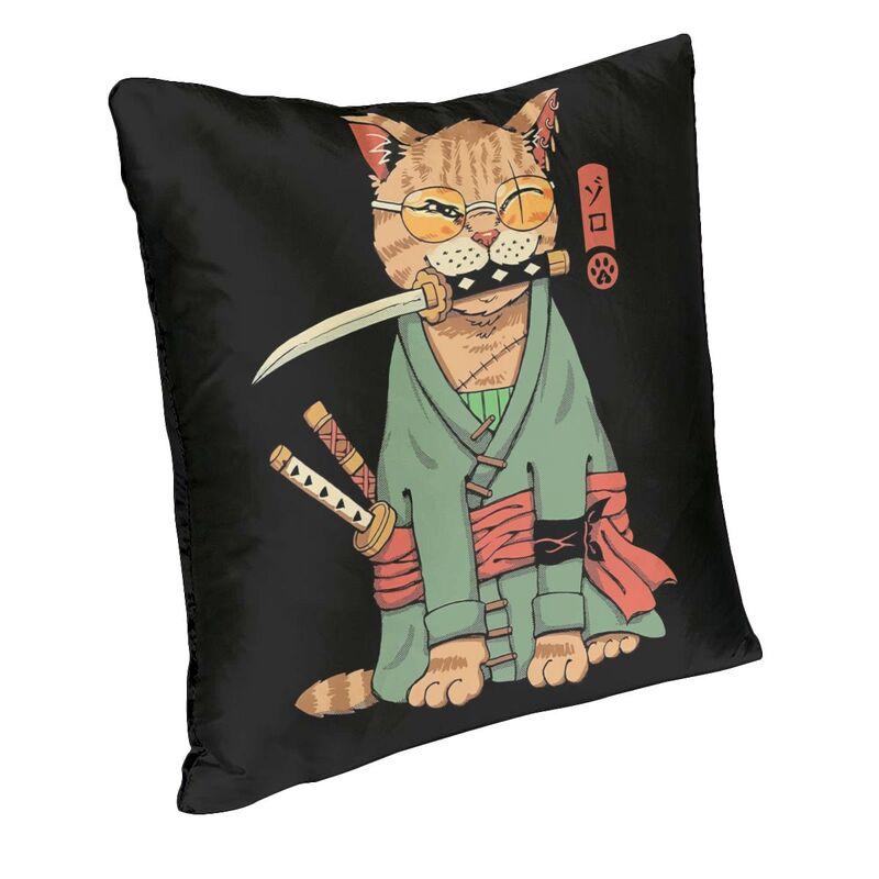 Japanese Samurai Cat Cushion Covers Sofa Home Decorative Square Throw Pillow Cover 40X40Cm