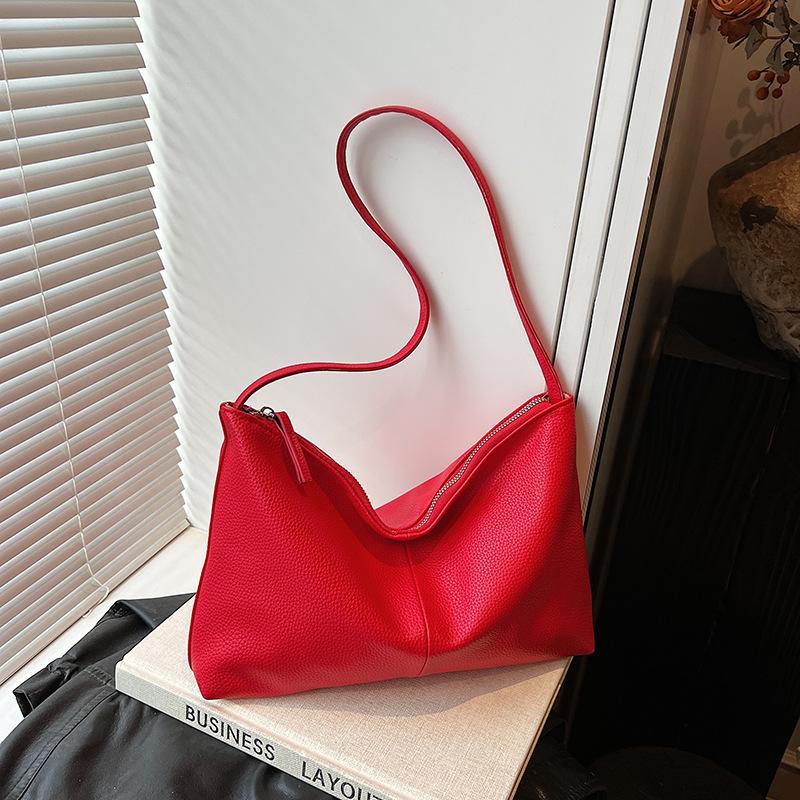 Large capacity bag women's summer new 2025 fashion shoulder bag texture lychee pattern bucket bag commuter tote bag