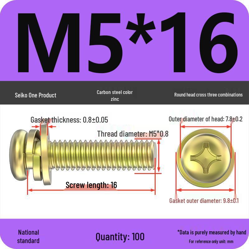 Nickel-Plated Phillips Pan Head Screw with Washer, M2-M6 Thread