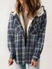 Autumn and winter women's plaid jacket long sleeved hairy hooded jacket with pockets