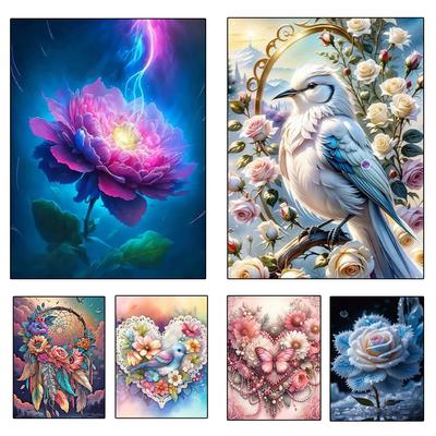 Deimantinio kryžiaus siuvinėjimo plunksnų gėlė ir vėjo varpelio paukštis 5D „pasidaryk pats“ deimantinis siuvinėjimas Deimantinis tapyba Namų dekoravimas