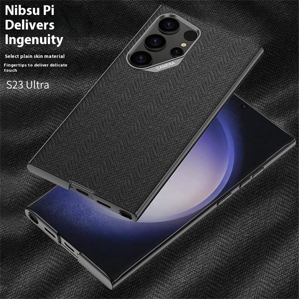 

For Samsung Galaxy S23 Ultra Case Skin Touch PC+TPU+Cloth Phone Back Cover Brown