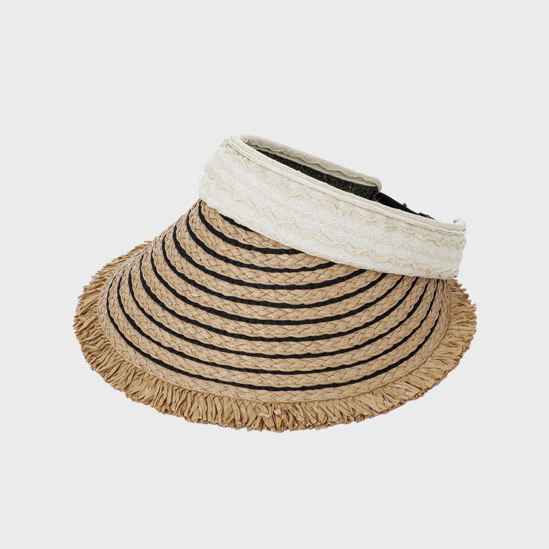 Foldable Sunscreen Hat Summer Seaside Travel Straw Hat Striped Large Brim Sunshade Hat