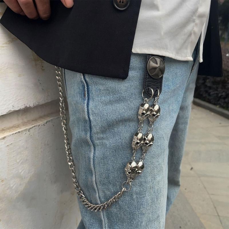 Fashionable Skull Chain Belt Adjustable Metal Chain for Pants Perfect for Street Style and Music Festival Outfits