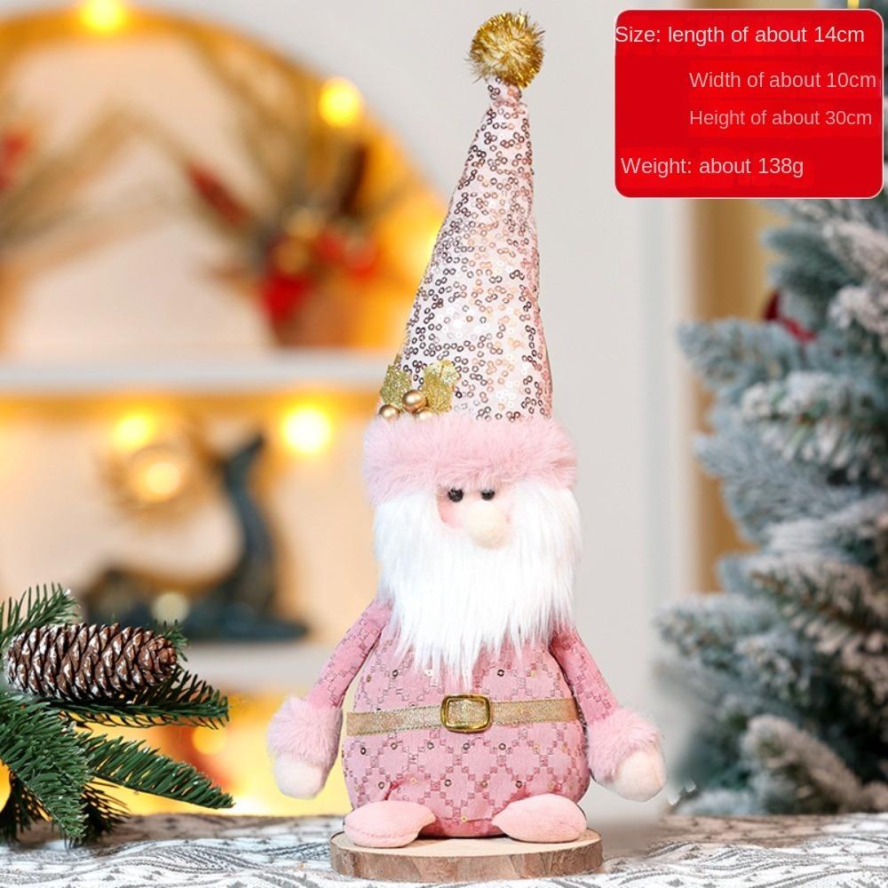 Pink Santa Claus Telescopic Doll Window Scene Christmas Decoration Xmas Ornament Knitted Elk Doll