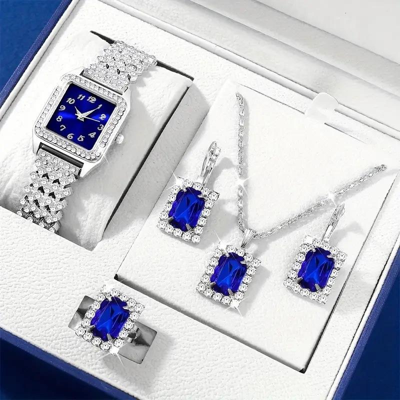 Fashionable Digital Square Watch Set, Fully Diamond Ladies' Watches, Women's Watches, Quartz Watches