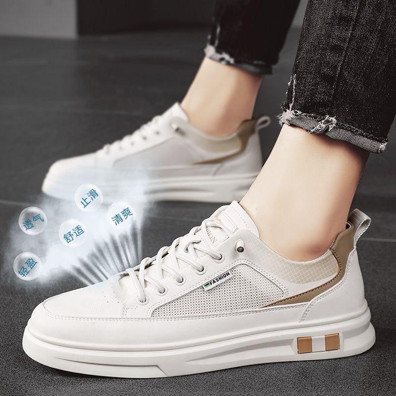 Men's shoes summer 2025 new men's leather shoes breathable and versatile sports and leisure one-pedal high-end little white board shoes