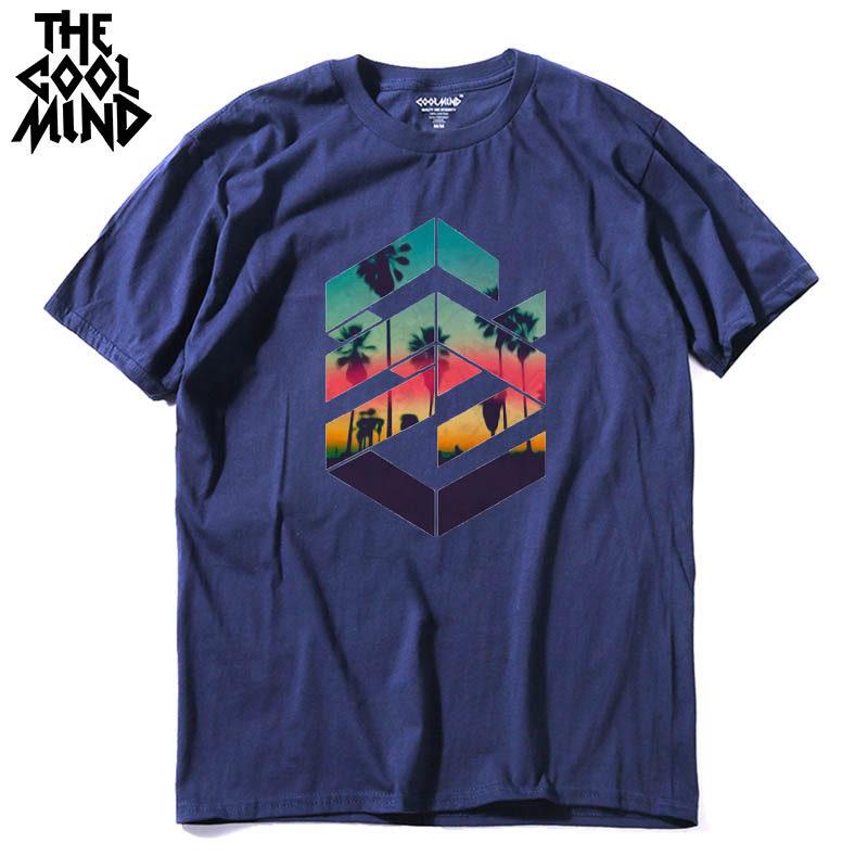COOLMIND QI0311A Cool Loose o-neck Summer Printed Casual Men T Shirt Short Sleeve 100% Cotton Cotton Comfortable Fabric Tshirts