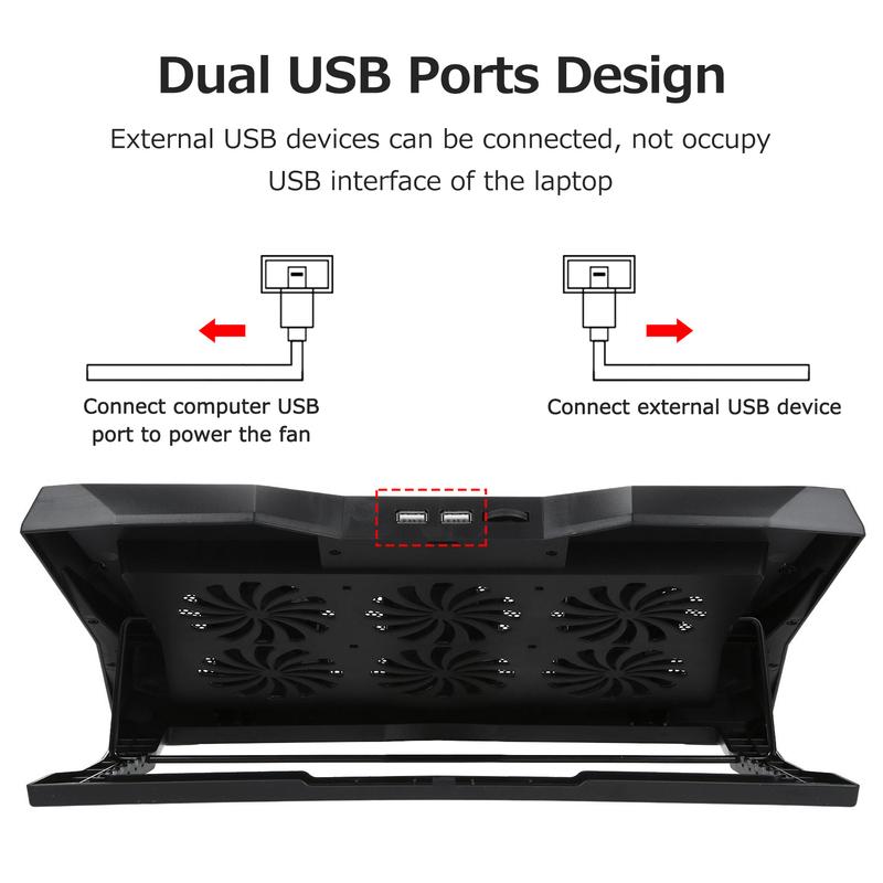 Under 17inch Laptop Cooling Pad with 6 Fans,6 Height Adjustable Stand,Laptop Cooler With Mobile Phone holder