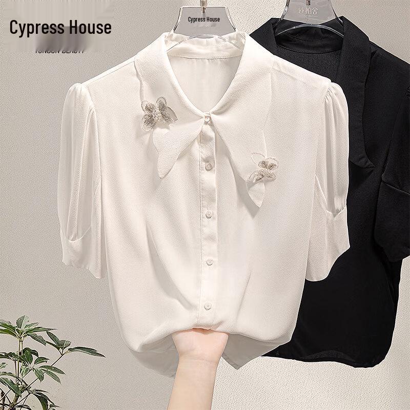 Women s 3D Butterfly Embroidered Short-Sleeved Blouse XL