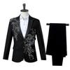 Eleganter, mit Applikationen verzierter Herrenanzug im Slim Fit, 2-teiliger formeller Smoking, Blazer, Hose mit Fliege für den Hochzeitsball