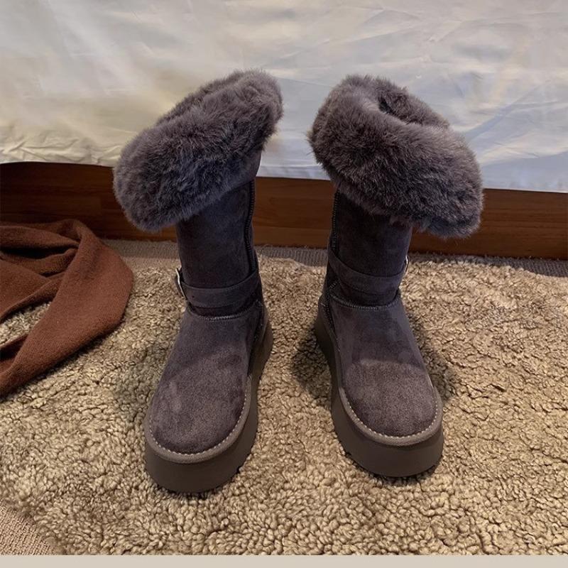 Long Snow Boots Women's Winter New Fluffy Plush Thickened Warm Outer Thick-soled Cotton Boots