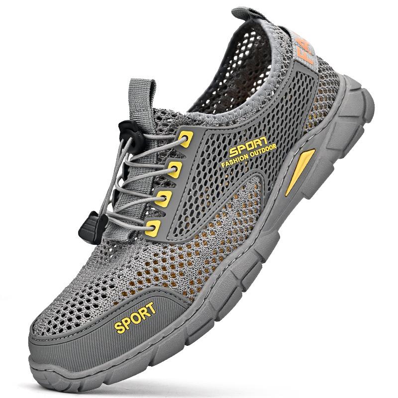 New Men's Shoes Summer Breathable Thin Hollow Sports Running Mesh Shoes Men's Mesh Lightweight Mesh Trendy Shoes