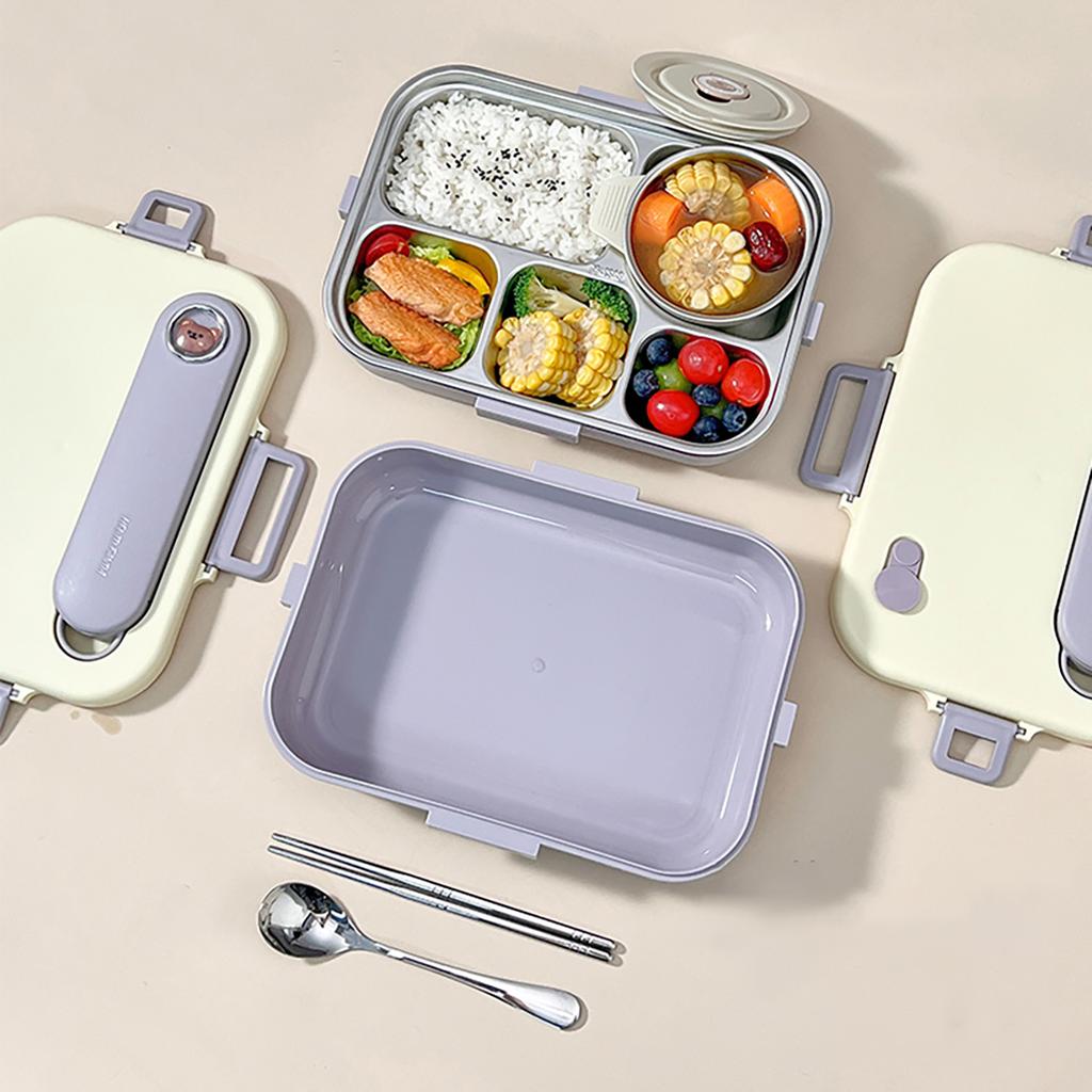 WORTHBUY Microwave 304 Stainless Steel Bento Lunch Box For Student 1500Ml Detachable Large Capacity Sealed Food Container Set