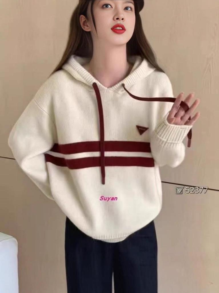 Women's Striped Color Block Knit Sweater: Hooded, Loose Fit, Versatile Autumn/Winter Top
