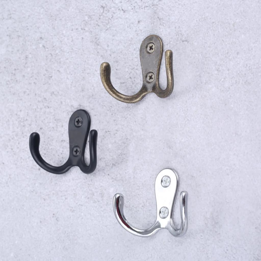3sets Double Heads Hook Wall/Door Mounted Hanger W/screws Coat/Key/Bag/Towel/Hat/Mask Holder 53mm