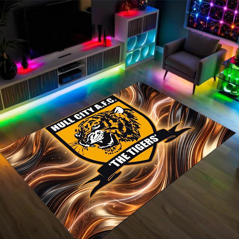 Hull City Football Design Crystal Velvet Carpet Cozy Non?Slip Printed Rug For Bedroom Living Room Entrance