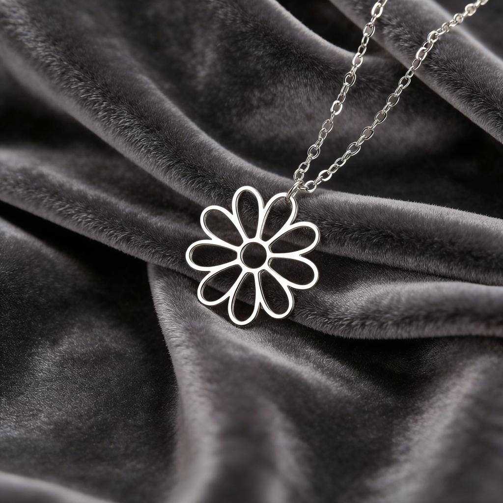 Open Daisy Flower Pendant Necklace, Stainless Steel Minimalist Floral Jewelry, Dainty Chain Gift for Women & Nature Lovers