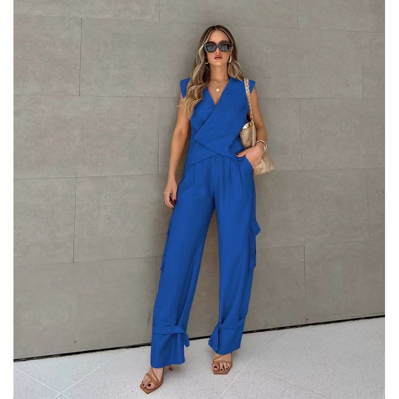 Fashion Wind Fashion New V-neck Sleeveless Waistcoat Vest Cargo Pants Two-piece Set Vest and Pants Set
