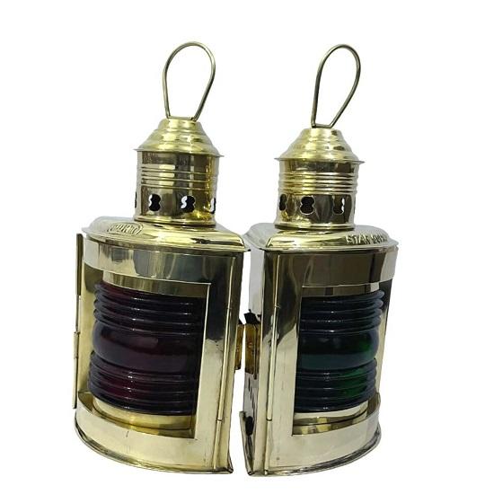 Brass Finish Port Starboard Lanterns Nautical Oil Lamps Ship Light