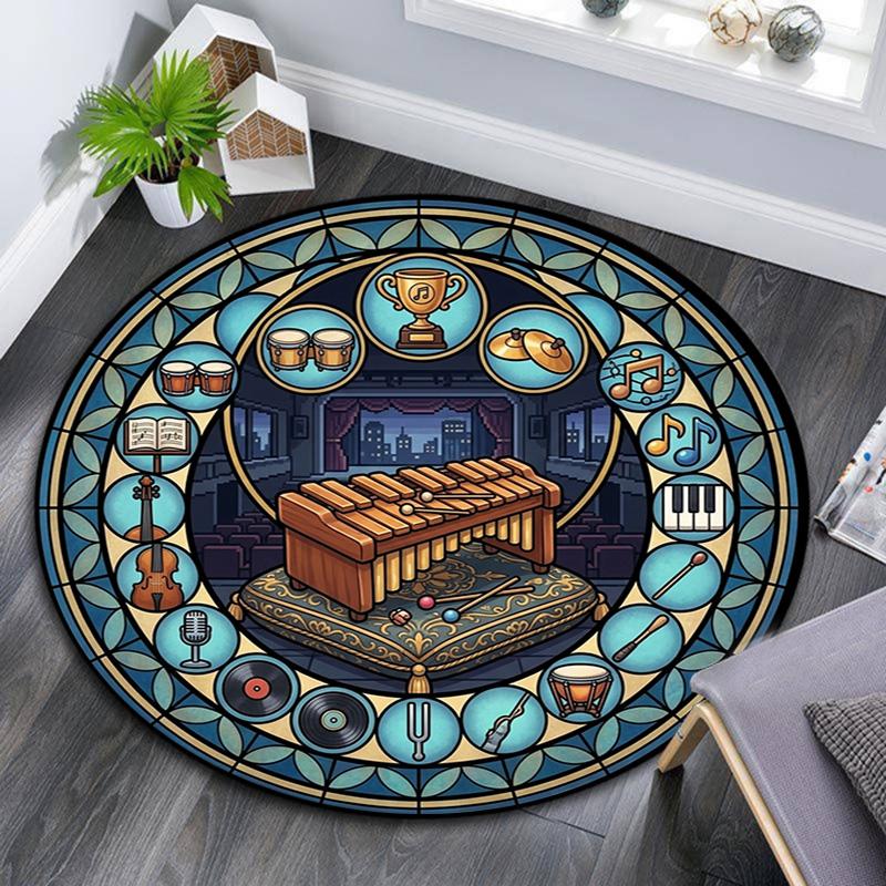 Music Instruments Symphony Round Area Rug Under Office Chairs Bedroom Living Room Home Decor