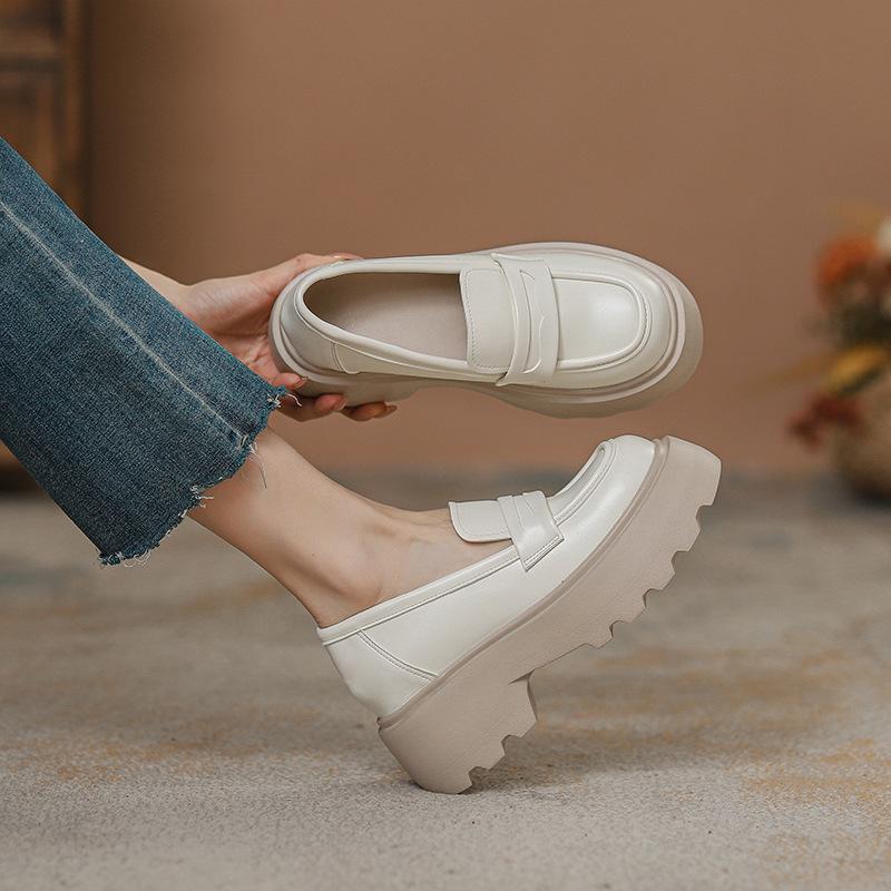 Inner height increase small leather shoes women's spring new single shoes platform sole small high heel thick heel one heel