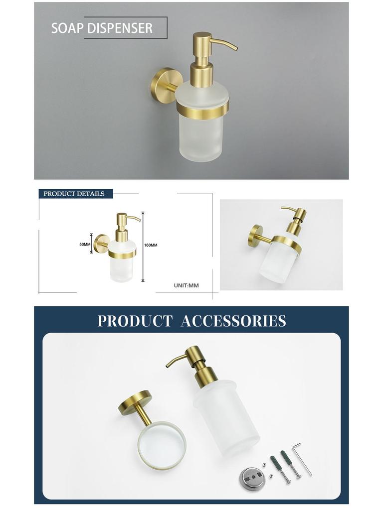 European Luxury Brass Bathroom Set: Knurled Towel Bar, Tissue Holder, Coat Hook, Toilet Brush, Soap Dispenser, Towel Ring.