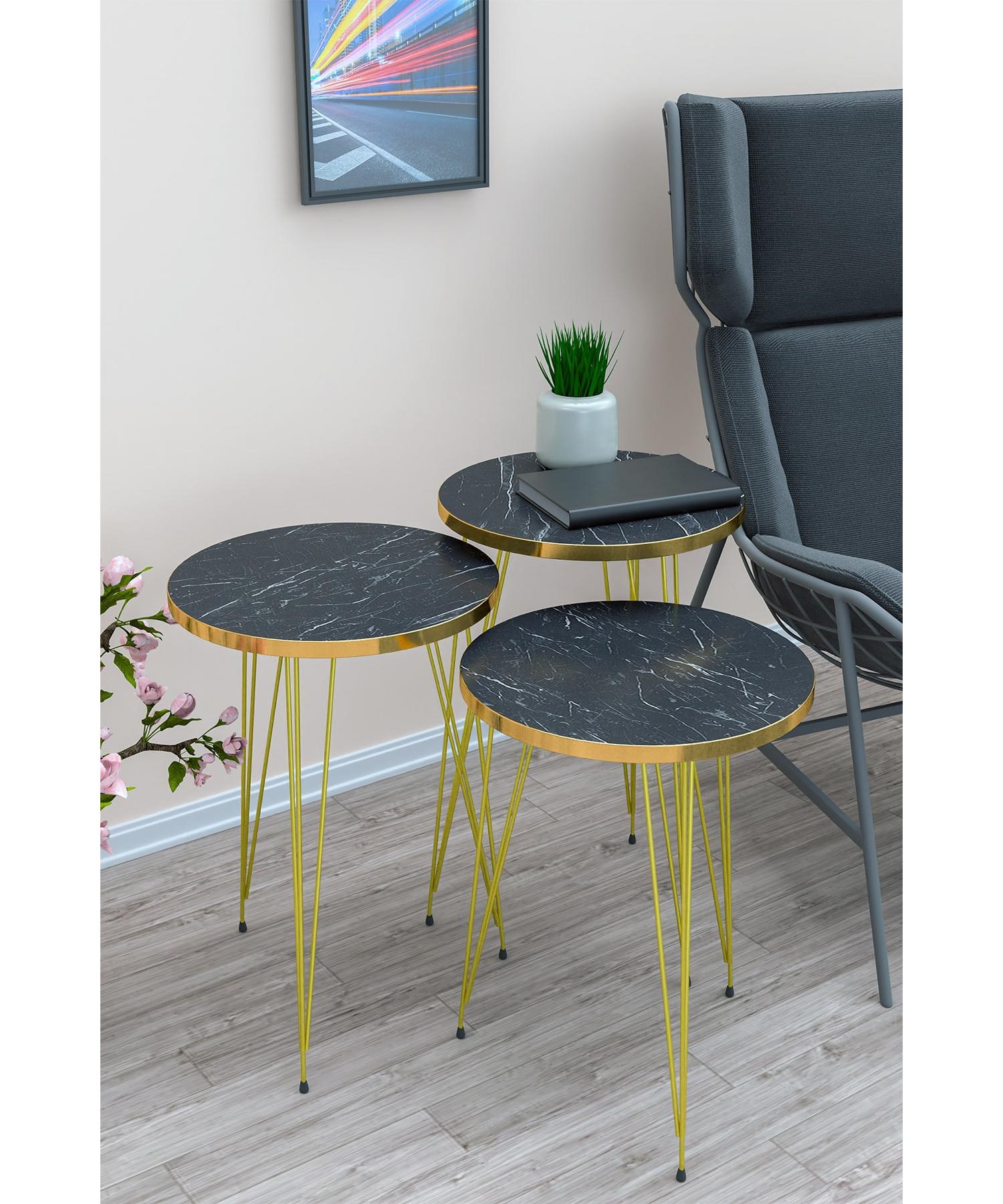 

Gold Metal Leg Black Marble Pattern Nesting Table