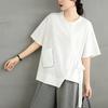 Dimanaf 2025 Summer T-Shirt Plus Size Women Solid Casual  Asymmetrical Short Sleeve Loose