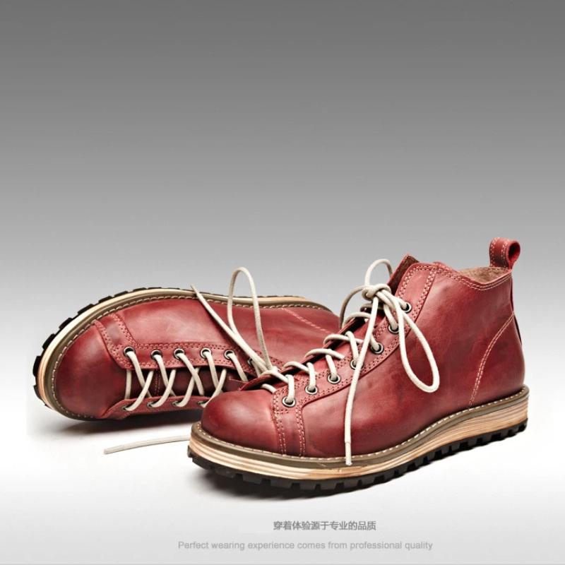 Herren Amekaji Stil Hohe Arbeitsstiefel, Robuste Britische Vintage Lederstiefel mit Klobiger Spitze und Klobiger Sohle, Robust & Lässig
