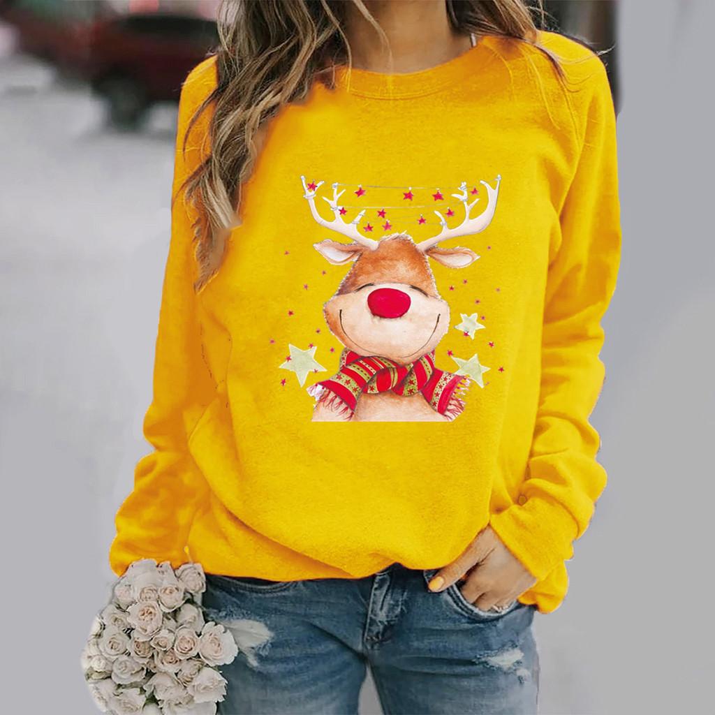 eBay Christmas, printed long-sleeved crew neck sweater for women