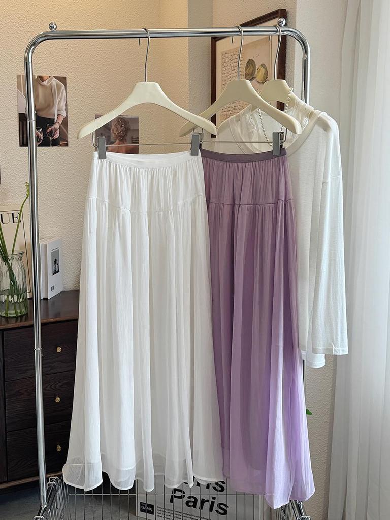 Chic Silk Luster Yarn Spliced Long Skirt