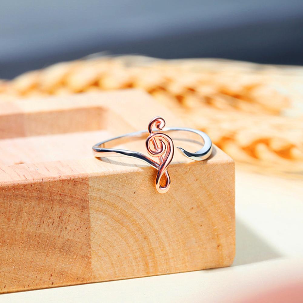Exquisite Musical Notation Two Tone Finger-ring for Female Adjustable Opening Rings Design Statement Girls Accessory Gift