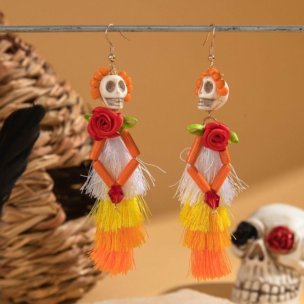 Rice Bead Halloween Earrings Tassel Ear Jewelry Accessories Trendy Pumpkin Earrings  Party