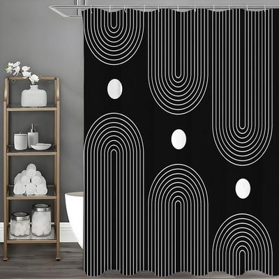Modern Geometrisk Båge Sol Minimalistisk Duschdraperi, Dekorativt Duschdraperi för Badrum, Vattentätt Duschdraperi med Krokar