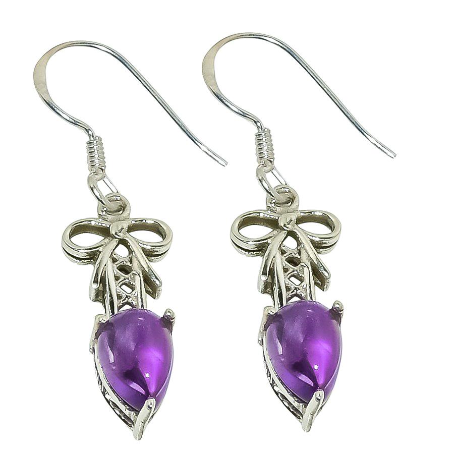 Natural Amethyst Gemstone Handmade 925 Solid Sterling Silver Earring 1.50" K5u30