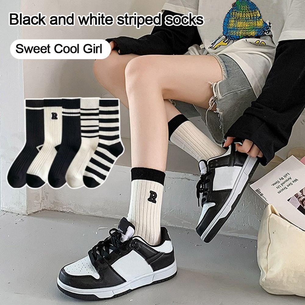 

Sweat Absorption Mid Tube Socks Striped Women Socks Fashion Long Sock
