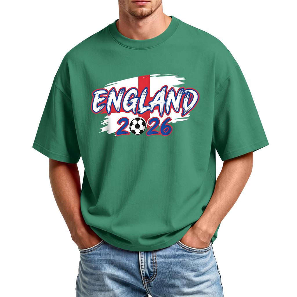 Men's Casual Sports T-Shirt Crew Neck Short Sleeve Top with England 2026 Football Print Suitable for Daily Wear and Outdoor Activities