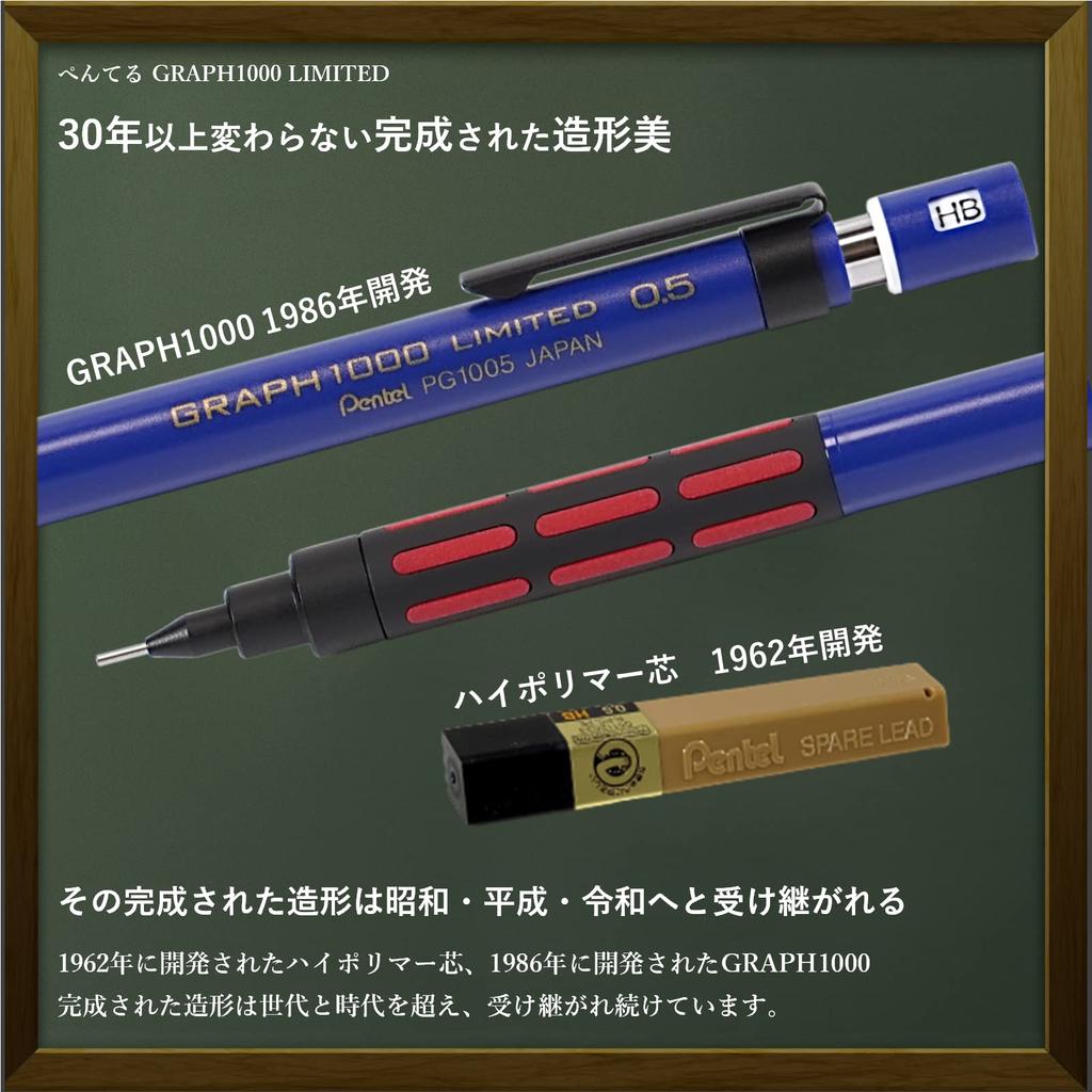 Pentel Mechanical Pencil Graph 1000 Limited Retro Color Retro Eraser High Polymer Lead RingLeaf Original Pen Box [GRAPH1000 LIMITED] & & (Blue