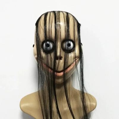 Halloween MO MO Mask Horror Ghost With Long Hair V-shaped Mouth Mask Party Costume Props Big Eyes Funny Mask Halloween Cosplay