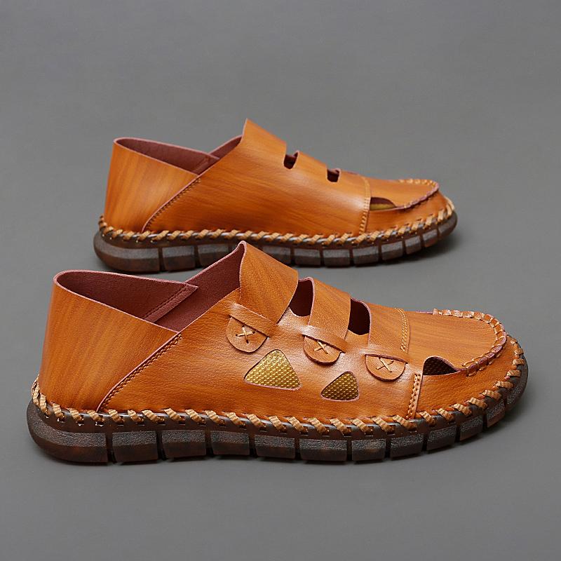 Casual Summer Men Sneakers Fashion Man Sandals Cozy Hollow Out Flats Non-slip Cool Shoes Soft Leather Sandaly Breathable Slip-On