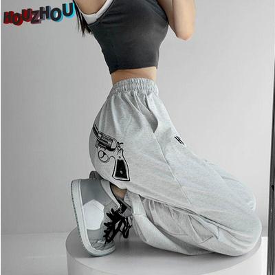 Spring New Straight Leg Joggers Sweatpants Women Korean Streetwear Casual Oversize Kpop Print Gray Baggy Oversize Troucers